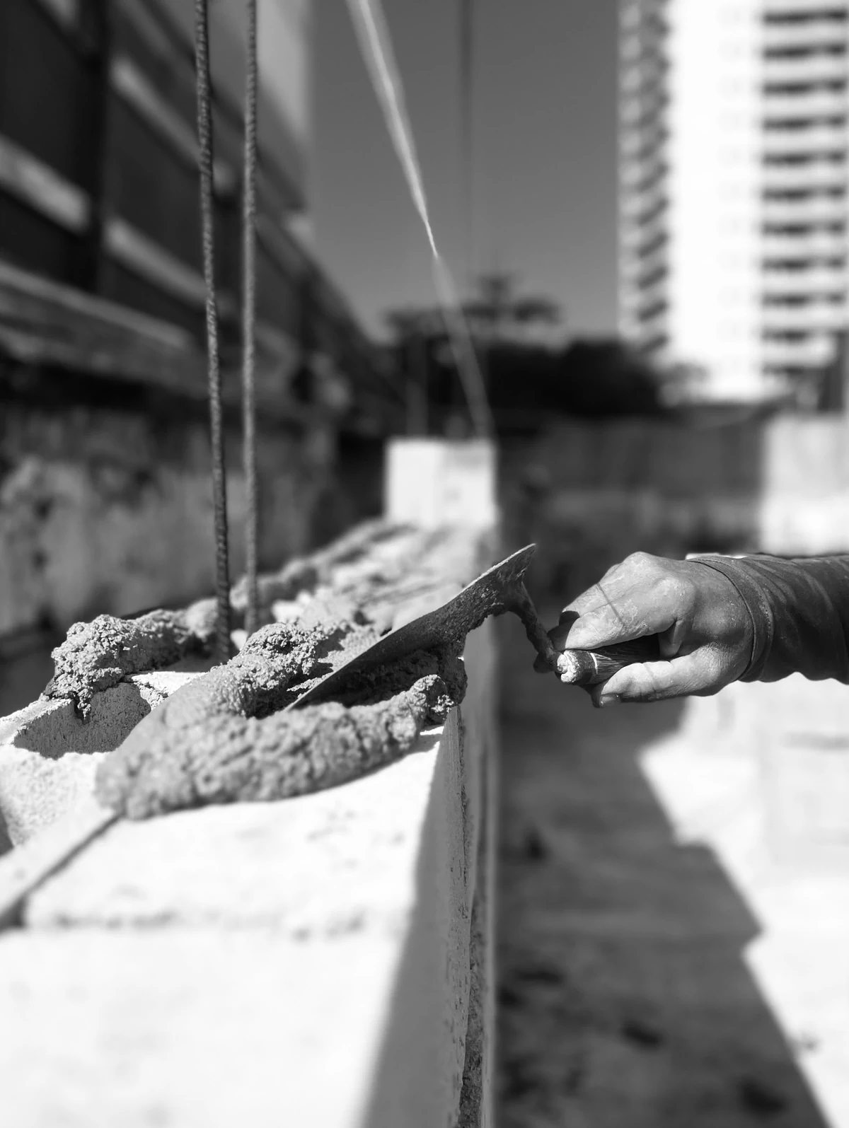 Detalle de acabado en mortero sobre muro de block