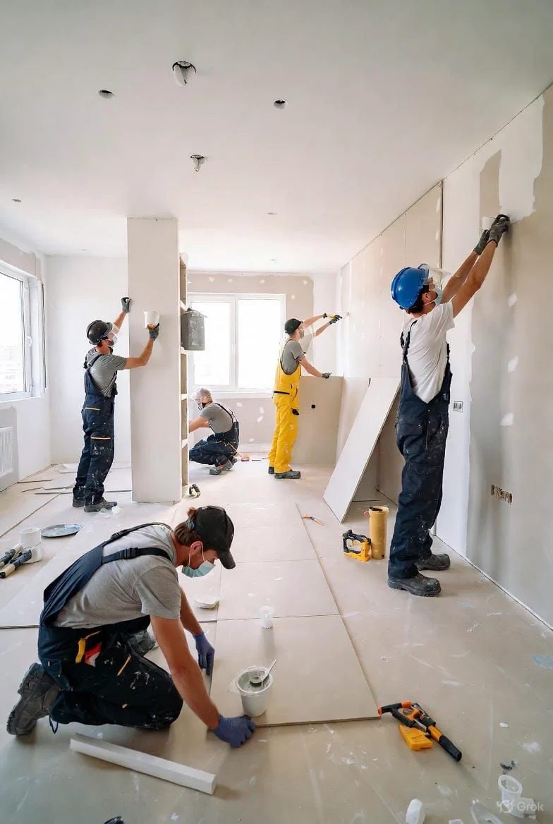 Equipo trabajando en remodelación de interior